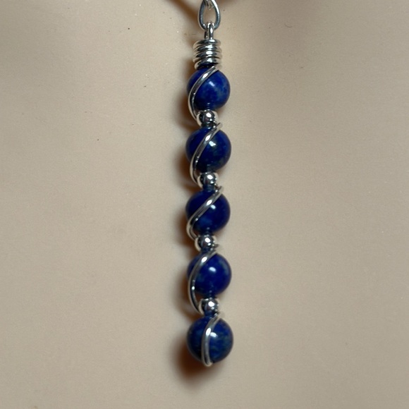 Lapis Lazuli Sterling Silver Necklace, Y Style Lapis Lazuli Sterling Necklace, - Picture 4 of 6